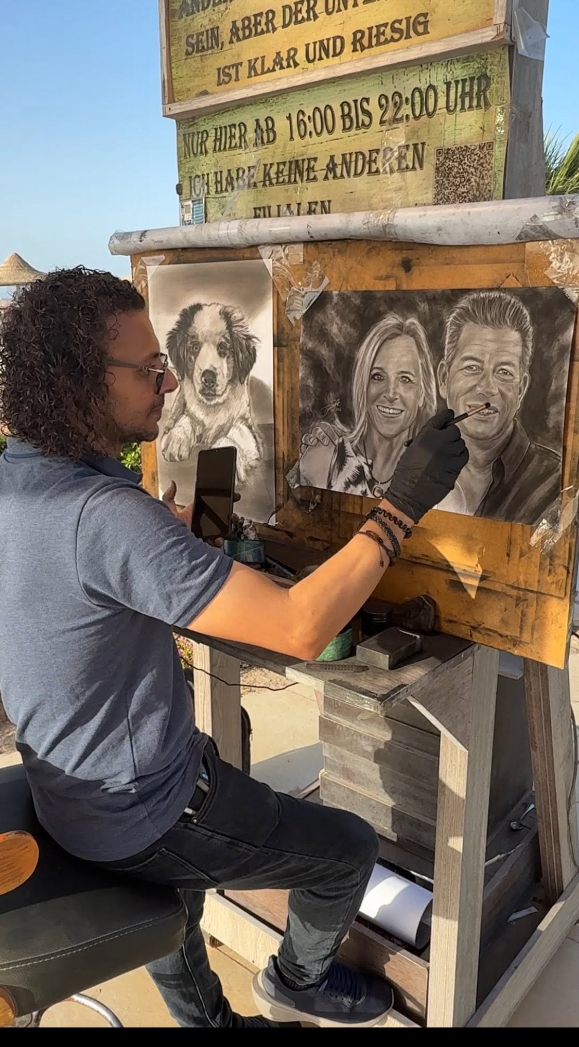 Wasseem Tayssir drawing at his studio at Cleopatra Luxury Resort